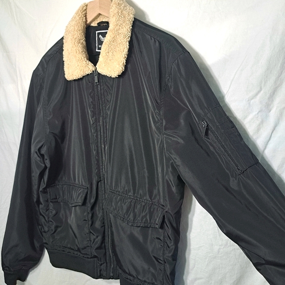 Bomber Style Jacket with Sherpa Collar by Brave Soul, London. - Picture 4 of 15